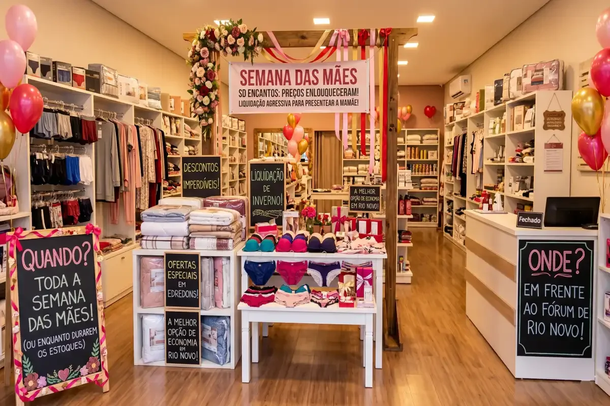 SD Encantos Promove Grande Liquidação de Dia das Mães em Rio Novo