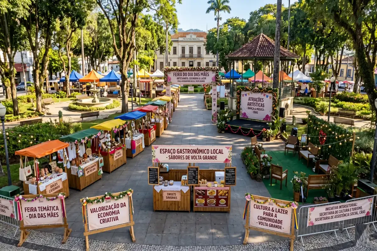 Volta Grande: Praça Bernardino Rocha sedia evento cultural e de economia criativa em celebração ao Dia das Mães